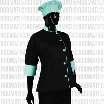 Filipina para Chef Dama combinada negro con menta marca rodmati tienda online de uniformes para chef y medico 5