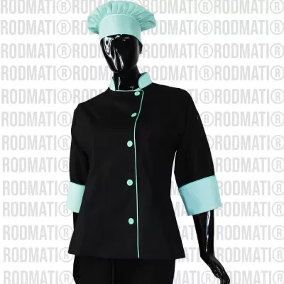 Filipina para Chef Dama combinada negro con menta marca rodmati tienda online de uniformes para chef y medico 4