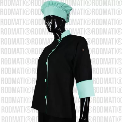 Filipina para Chef Dama combinada negro con menta marca rodmati tienda online de uniformes para chef y medico 3