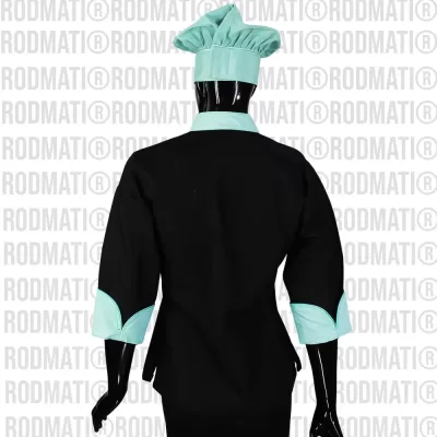 Filipina para Chef Dama combinada negro con menta marca rodmati tienda online de uniformes para chef y medico 2