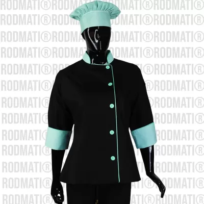 Filipina para Chef Dama combinada negro con menta marca rodmati tienda online de uniformes para chef y medico