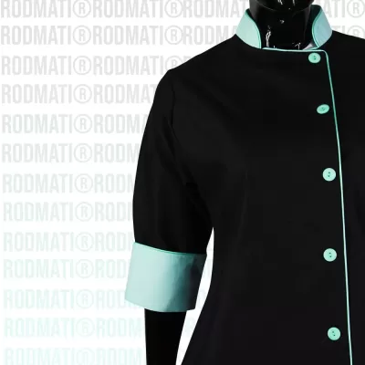 Filipina para Chef Dama combinada negro con rosa marca rodmati tienda online de uniformes para chef y medico