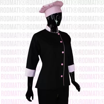 Filipina para Chef Dama combinada negro con rosa marca rodmati tienda online de uniformes para chef y medico 5