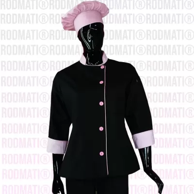 Filipina para Chef Dama combinada negro con rosa marca rodmati tienda online de uniformes para chef y medico 4