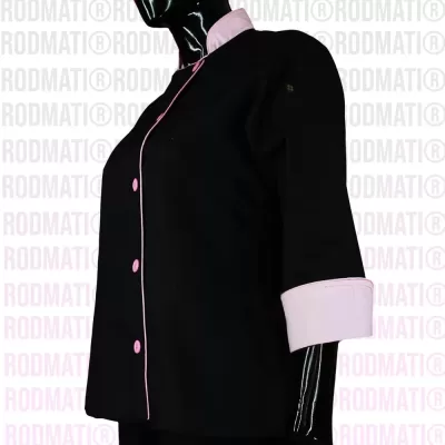 Filipina para Chef Dama combinada negro con rosa marca rodmati tienda online de uniformes para chef y medico 3