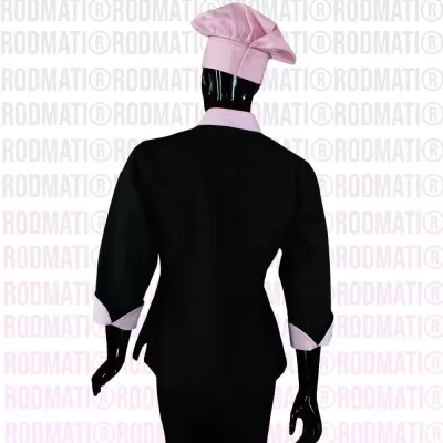 Filipina para Chef Dama combinada negro con rosa marca rodmati tienda online de uniformes para chef y medico 2