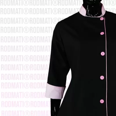 Filipina para Chef Dama combinada negro con rosa marca rodmati tienda online de uniformes para chef y medico 6