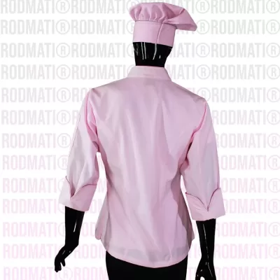 FILIPINA PARA CHEF DAMA COLOR ROSA PARA REPOSTERAS PASTELERAS MARCA RODMATI TIENDA ONLINE DE UNIFORMES PARA CHEF Y MEDICOS